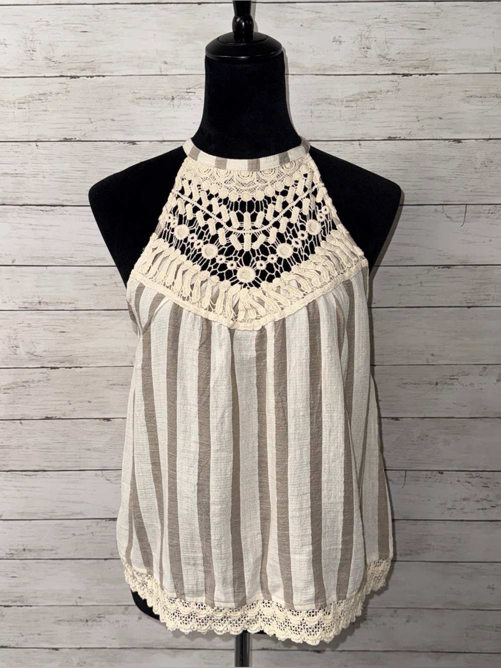 Listicle Crochet Insert Stripe Top